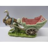 CZECHOSLOVAKIAN POTTERY, a novelty ostrich drawn flower wagon,