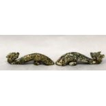 TWO SIMILAR CHINESE JADE-LIKE BELT HOOKS, of traditional form and with archaic decoration, 4.5in &