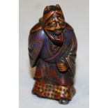 A RARE SIGNED 18TH CENTURY JAPANESE EDO PERIOD LACQUERED & PAINTED WOOD NETSUKE OF A NOH PERFORMER