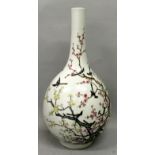 A GOOD QUALITY CHINESE FAMILLE ROSE PORCELAIN BOTTLE VASE, the sides painted with birds in flight