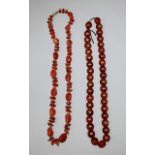 TWO AGATE-TYPE BEAD NECKLACES, approx. 21in & 24in long. (2)
