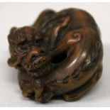 A JAPANESE MEIJI PERIOD BOXWOOD NETSUKE OF A COILED DRAGON, its features and coat naturalistically