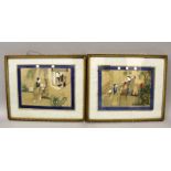 A PAIR OF 19TH/20TH CENTURY FRAMED CHINESE PAINTINGS ON PAPER, each depicting a pair of figures in a