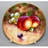A ROYAL WORCESTER PIN TRAY, painted with fruit by Roberts, signed, date code for 1950.