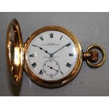 A 9CT GOLD HALF HUNTER POCKET WATCH with nineteen jewels, SAUNDERS WALTHAM WATCH CO.