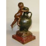 HIPPOLYTE MOREAU (19TH CENTURY) FRENCH AN UNUSUAL BRONZE GROUP, A CUPID CLINGING ON TO A JUG, on a