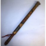 A GEORGE III PAINTED AND GILDED WOODEN TRUNCHEON with ROYAL COAT OF ARMS.  24ins long.