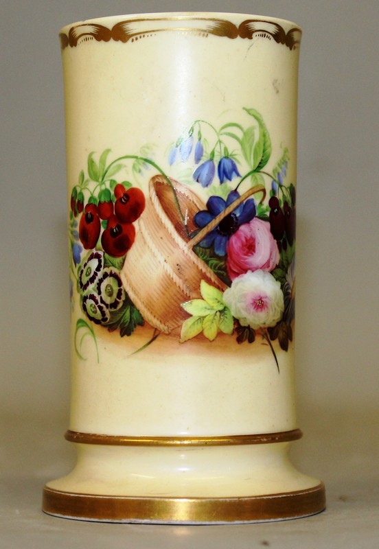 A 19TH CENTURY COPELAND AND GARRETT SPILL VASE painted with a basket of flowers, Spode spill vase