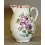 AN 18TH CENTURY LOWESTOFT SPARROW BEAK JUG painted with flowers in colour.