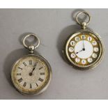 TWO LADIES SILVER CASED POCKET WATCHES.