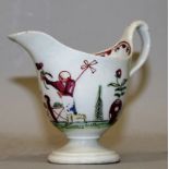 AN 18TH CENTURY NEW HALL CLIP HANDLED PEDESTAL JUG painted with oriental figures, Pattern 21.