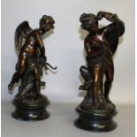 A SUPERB PAIR OF 19TH CENTURY FRENCH BRONZE CUPIDS, one carrying a bow and arrow, the other