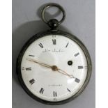 AN 18TH CENTURY SWISS POCKET WATCH by Abm. AMALRIE A GENEVA, with white enamel dial in a silver