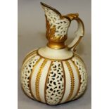 A GRAINGERS WORCESTER RETICULATED EWER, a Carltonware two handled oriental style vase, a Royal Crown