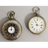 TWO LADIES SILVER FOB WATCHES.