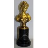 A GOOD 19TH CENTURY FRENCH GILT BRONZE BUST, head and shoulders of a young lady.  Signed.  9ins