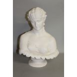 A CLASSICAL MARBLE STYLE BUST OF A YOUNG LADY. 1ft 1ins high.