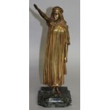 A GOOD AUSTRIAN GILT BRONZE FIGURE OF AN ARABIC YOUNG LADY in a long flowing robe giving a salute