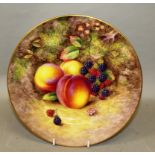 A ROYAL WORCESTER FINE LARGE PLATE, painted with fruit by Harry Ayrton, signed H. Ayrton, black mark