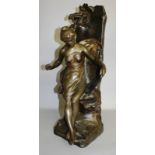 E. PICAULT (1839-1915) FRENCH "MEMORIA", A GOOD BRONZE OF A YOUNG LADY seated in a naturalistic