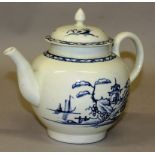 AN 18TH CENTURY LIVERPOOL TEAPOT AND COVER painted in under-glaze blue with a chinoiserie