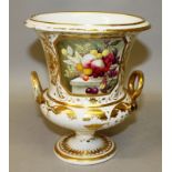 A 19TH CENTURY DERBY VASE painted with fruit in the style of Thomas Steele, crown cross batons D