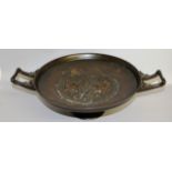 FERDINAND LEVILLAIN (1837-1905) A GOOD FRENCH BRONZE CIRCULAR TWO HANDLED TAZZA, CIRCA. 1870, cast