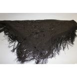 A GOOD VICTORIAN BLACK SHAWL.