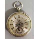 A LADIES SILVER POCKET WATCH by BORELLI, FARNHAM, No. 66313, engraved silver dial.  Silver case