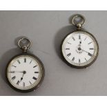 TWO LADIES SILVER CASED POCKET WATCHES.