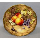 A ROYAL WORCESTER FINE LARGE SIZE GADROON BORDERED PLATE painted with fruit by P. Love, signed, date