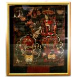 A 19TH CENTURY FRAMED TIBETAN THANGKA, depicting a variety of deities in the company of a tiger, the