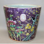 A CHINESE DAYA ZHAI STYLE PURPLE GROUND PORCELAIN JARDINIERE, decorated with a continuous scene of a