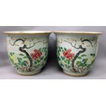 A GOOD LARGE MIRROR PAIR OF 19TH CENTURY CHINESE FAMILLE ROSE PORCELAIN JARDINIERES, each well