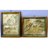 A PAIR OF 19TH CENTURY FRAMED CHINESE PAINTINGS ON SILK, each decorated with calligraphy and with