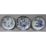 A GROUP OF THREE 18TH CENTURY CHINESE BLUE & WHITE PORCELAIN SAUCER DISHES, with various floral