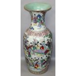 A VERY LARGE EARLY 20TH CENTURY CHINESE FAMILLE ROSE PORCELAIN VASE, the sides decorated with a