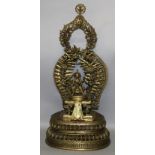 A GOOD QUALITY LARGE 19TH CENTURY SECTIONAL BRONZE NEPALESE DURGA SHRINE, centred by a deity mounted