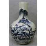 A LARGE CHINESE BLUE & WHITE PORCELAIN BOTTLE VASE, decorated with the Eight Horses of Wang Mu in