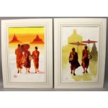 A PAIR OF MOUNTED EARLY 20TH CENTURY BURMESE WATERCOLOURS, each depicting a group of monks