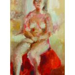 Elyse Parkin (20th Century) British. Study of a Seated Nude, Mixed Media, Signed, 9.5" x 7".