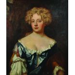 18th Century English School. Portrait of a Lady, Wearing a Blue Dress with White Edging, Oil on