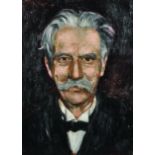 20th Century American School. Portrait of a Man with a Moustache, wearing a Black Bowtie, Oil on