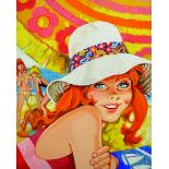 20th Century English School. 'Princess Tina', wearing a Hat on a Beach, Poster Paint, 16" x 12.5",