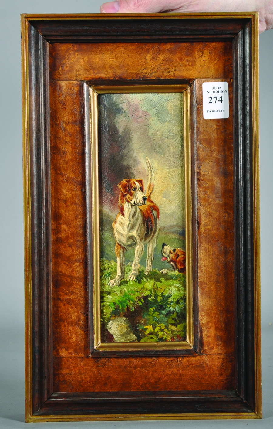 A... K... K... (19th Century) European. Hounds in a Landscape, Oil on Panel, Signed with Initials - Image 2 of 4
