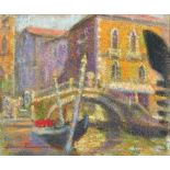 20th Century Italian School. A Venetian Canal Scene, with a Gondola, Oil on Panel, Indistinctly