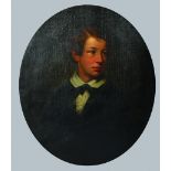 Early 19th Century English School. Portrait of a Boy, Oil on Canvas, Oval, in a Fine Carved Giltwood