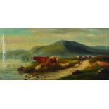 T... Herring (19th - 20th Century) British. A Highland River Landscape with Cattle, Oil on Canvas,