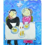 Doris Holzhandler (1928-2015) French/British. 'A Sabbeth Meal', Mixed Media, Signed and Dated