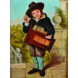 19th Century English School. 'The Hurdy-Gurdy Player', Oil on Panel, 7" x 5.25".